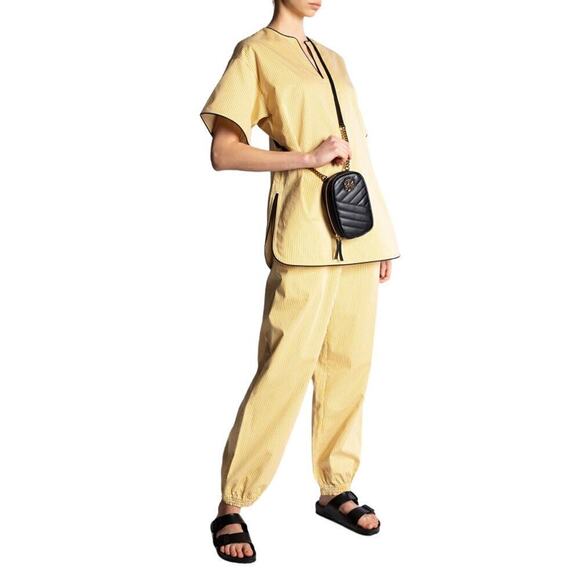 Tory Burch YELLOW Buddy stripe tunic and pants outfit size medium 8 - Picture 1 of 15